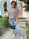 Dallas Distressed Oversized Top-Charcaol
