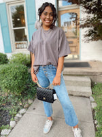Dallas Distressed Oversized Top-Charcaol