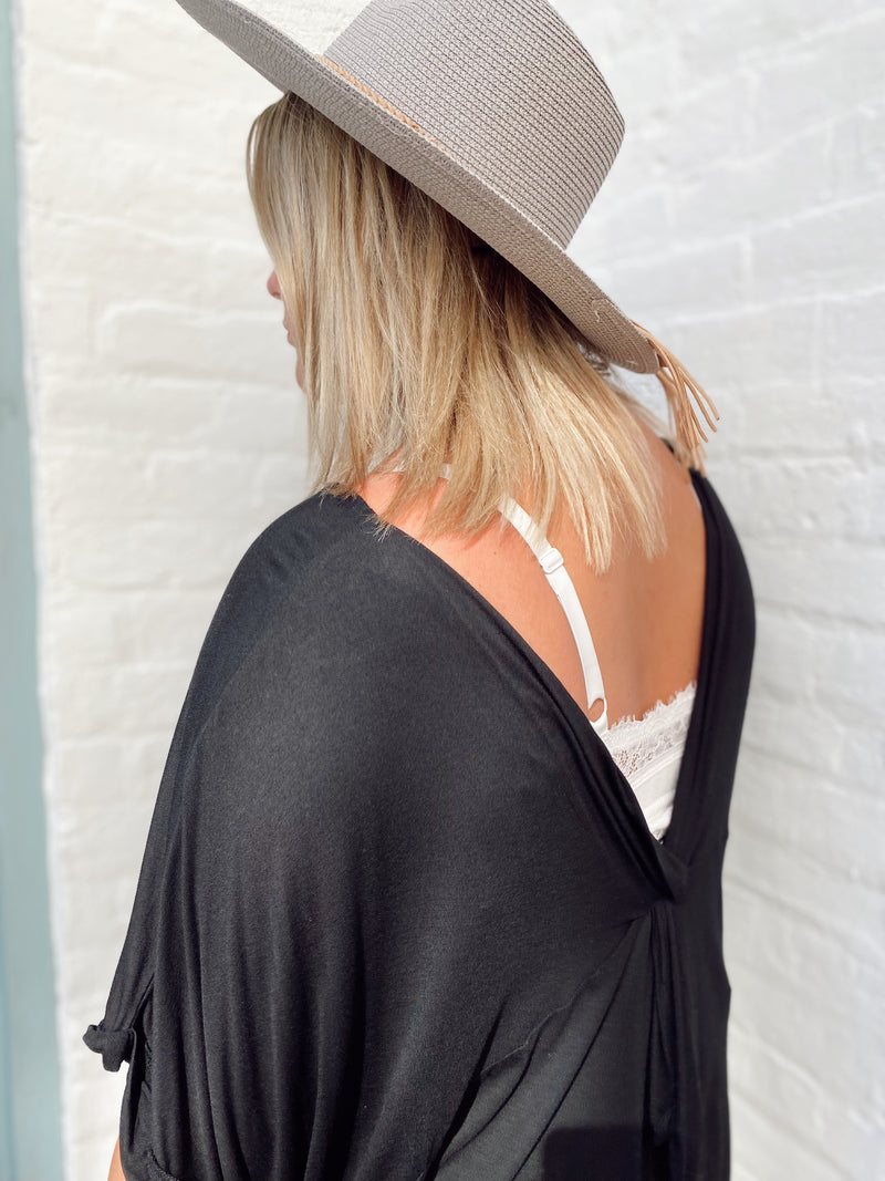 Knit Draped Back Top-Black