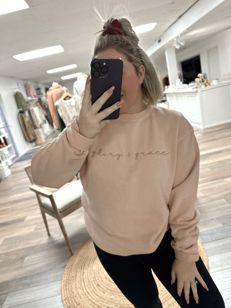 Glory + Grace Embroidered Crewneck
