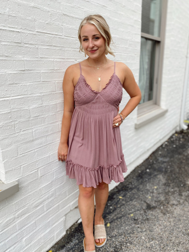 Ambry Smocked Dress-Mauve