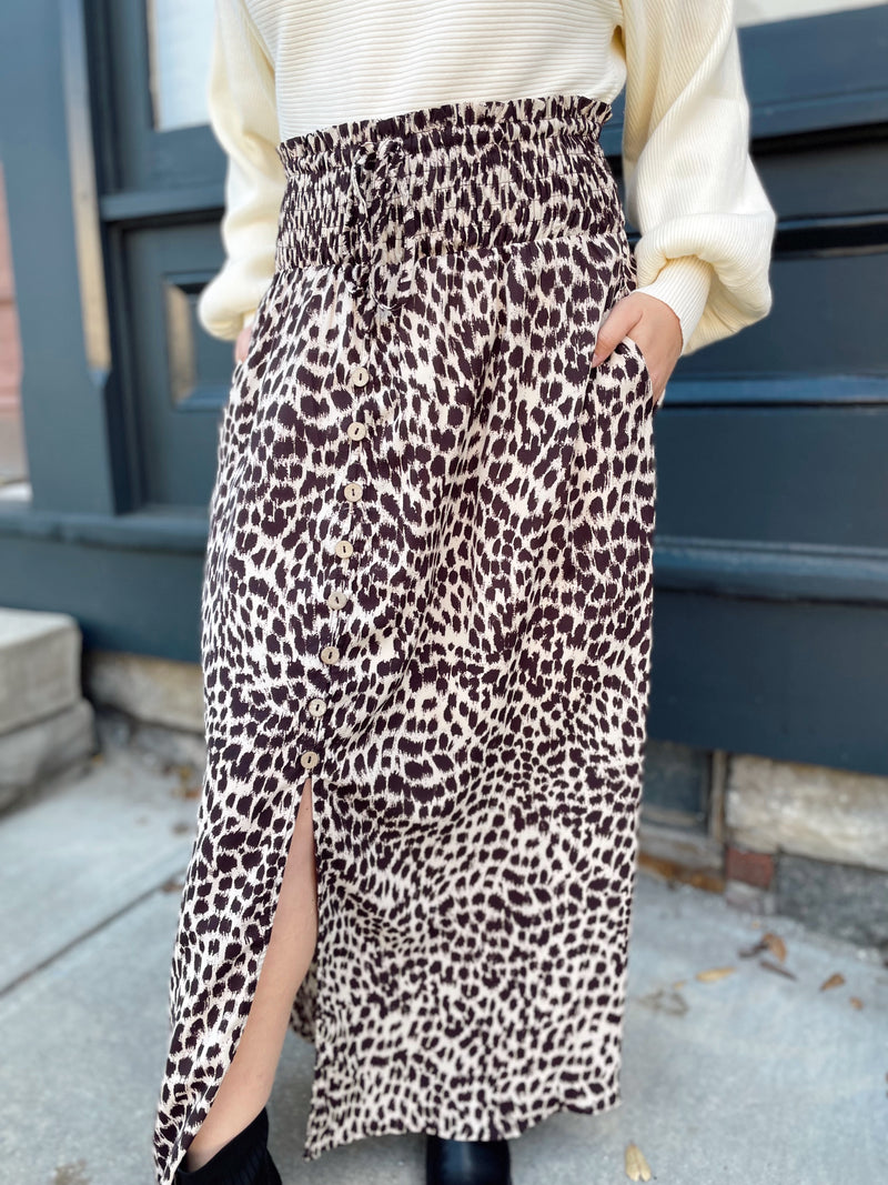 Audra Animal Print Smocked Skirt-Champagne