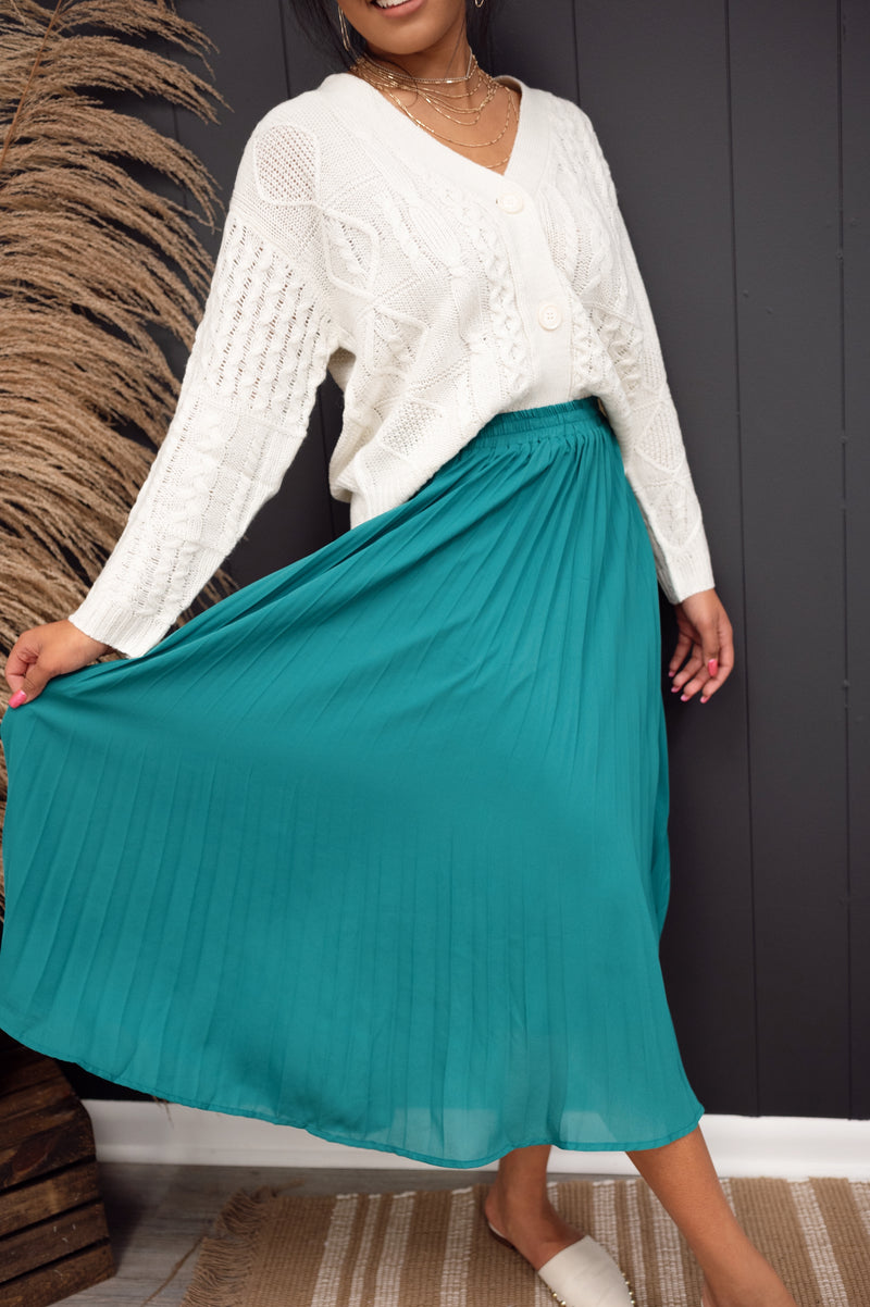 Leelyn Pleated Chiffon Maxi Skirt-Green