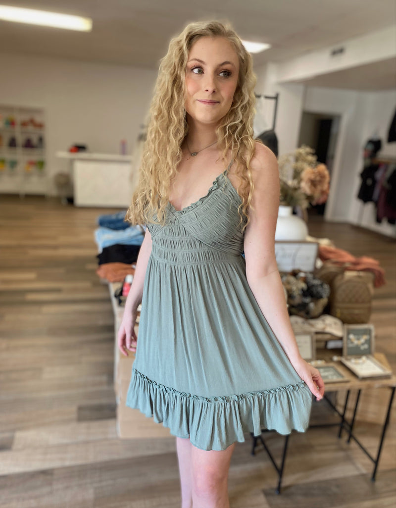 Ambry Smocked Dress-Sage