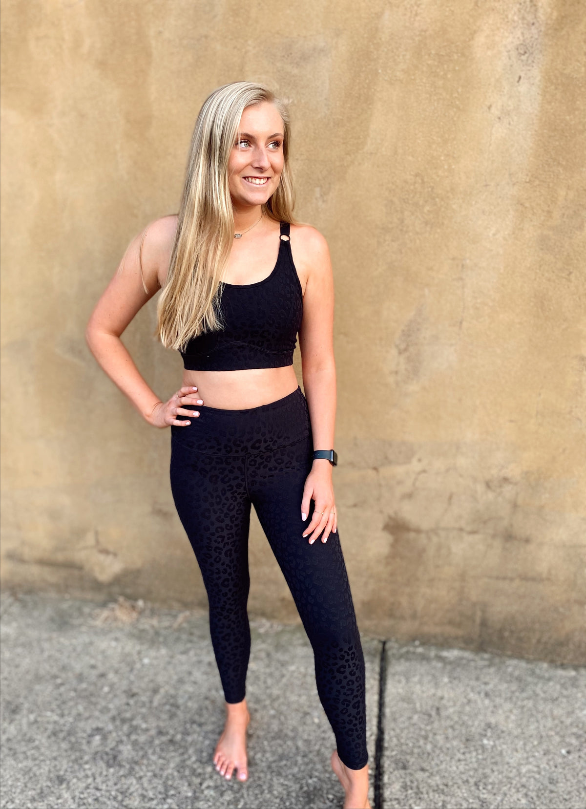 Jaclyn Leopard Texture Sports Bra- Black