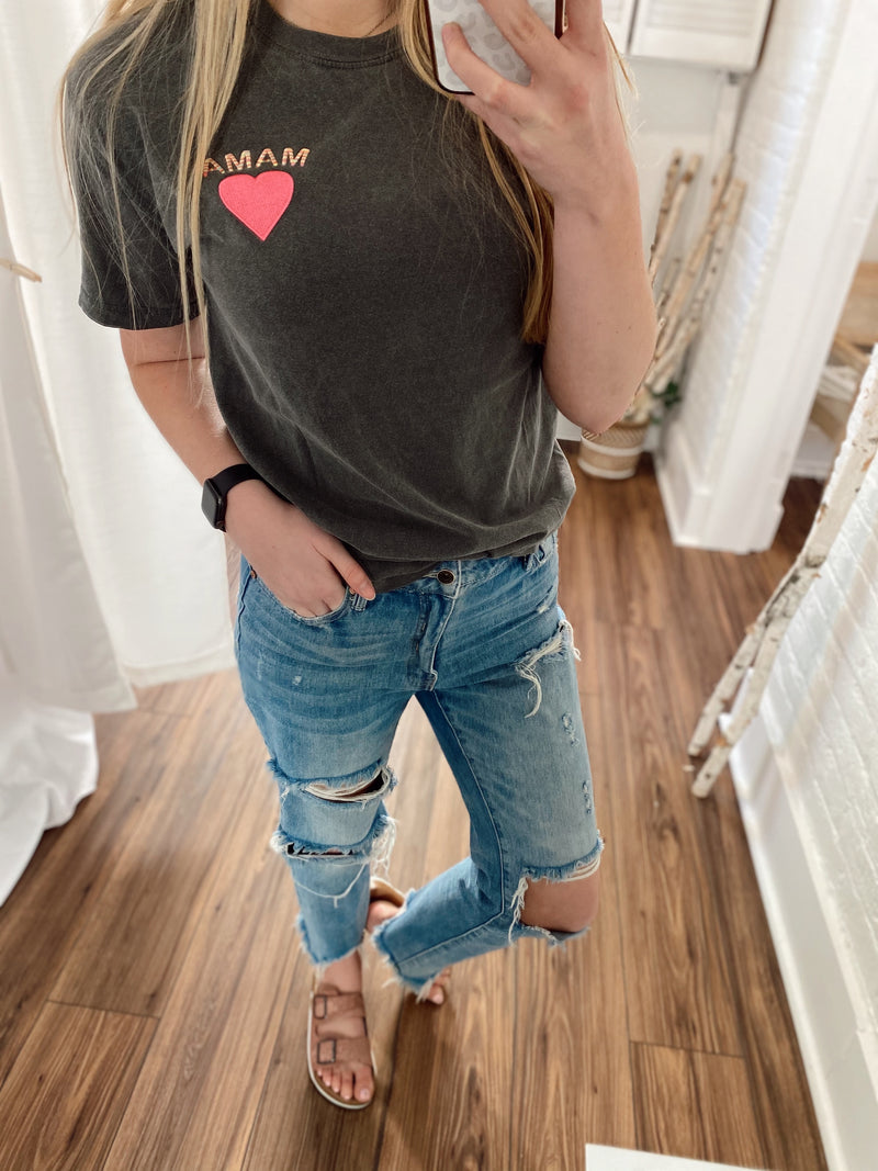 Mama Heart Embroidered Tee