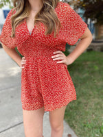 Steph Drop Shoulder Printed Romper-Red