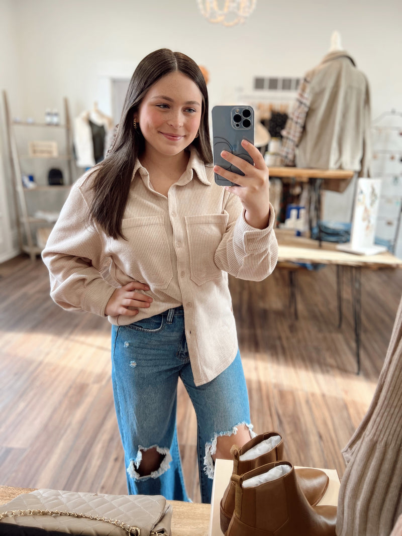 Easy to Wear Button Down Shacket-Beige