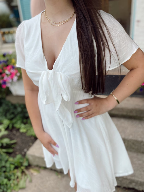 Fun Bow Front Dress-Ivory