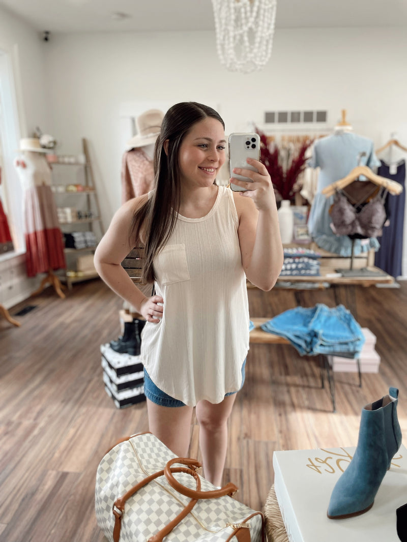 Reanna Rib Textured Tank Top-Taupe