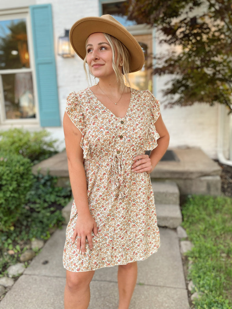 Kynlee Button Front Dress-Cream