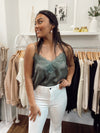 Chantria Satin Lace Cami-Olive