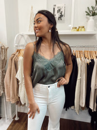 Chantria Satin Lace Cami-Olive