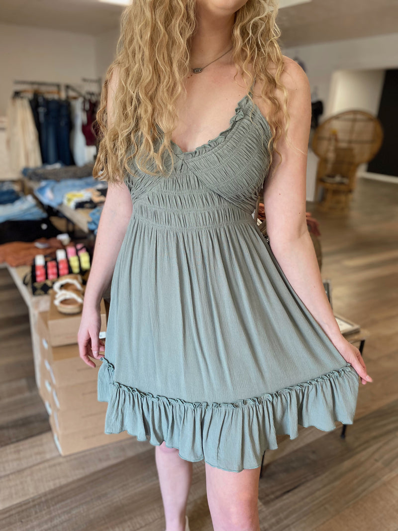 Ambry Smocked Dress-Sage
