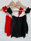 Tiered Pleated Strap Tank-Red