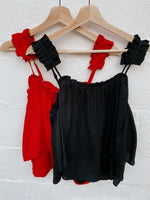 Tiered Pleated Strap Tank-Red