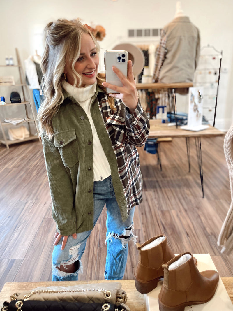 There's Always Two Sides Shacket- Olive
