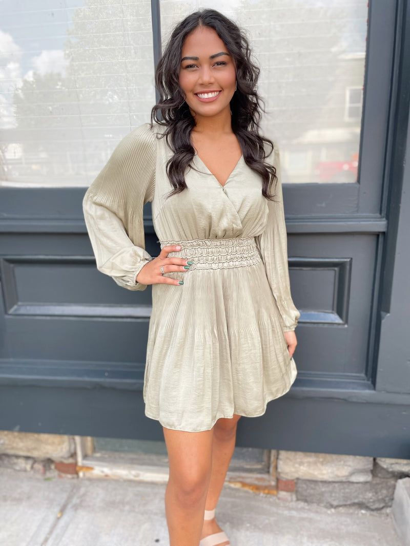 Nicole Long Sleeve Satin Dress
