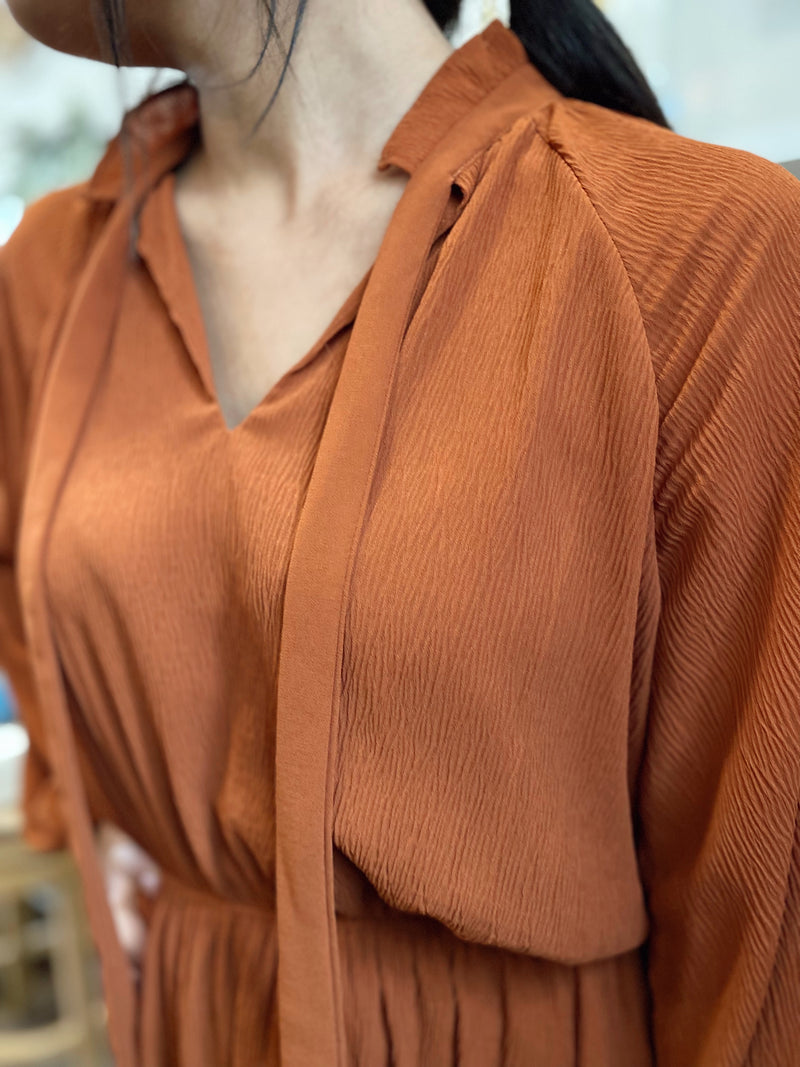 Fay Mock Neck Dress-Rust