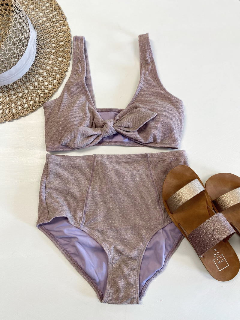 Catch Your Eye Metallic Thread Bikini-Dusty Lavender