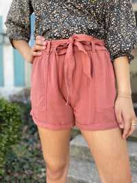 Charli Belted Shorts-Brick