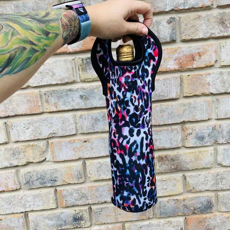 WATERCOLOR LEOPARD WINE BOTTLE TOTE
