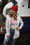 Red Cable Knit Pom Hat