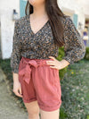 Charli Belted Shorts-Brick