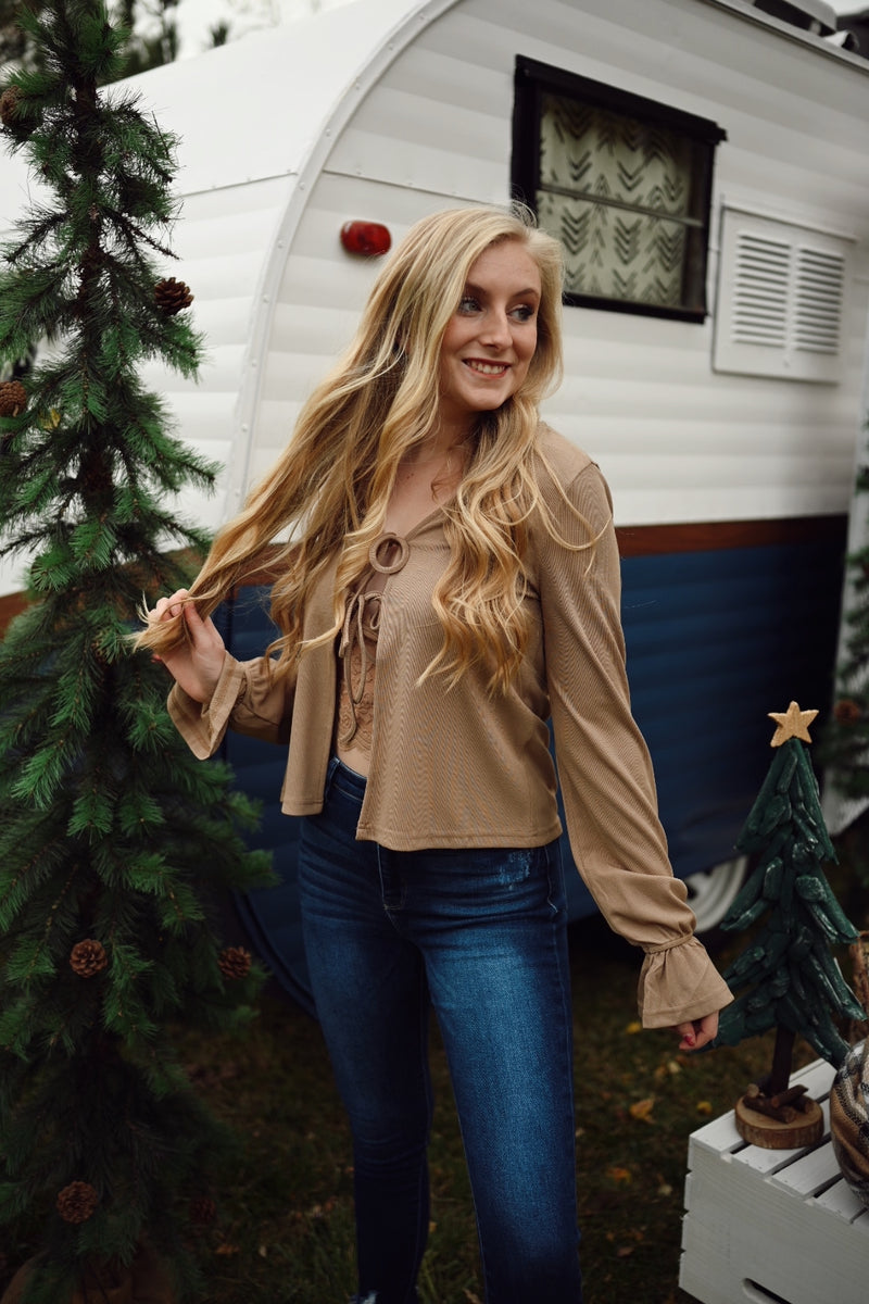 Ashe Ribbed Front Tie Top