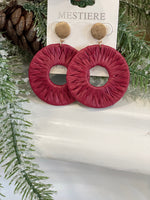 Raffia Wrapped Circle Earrings- Burgundy