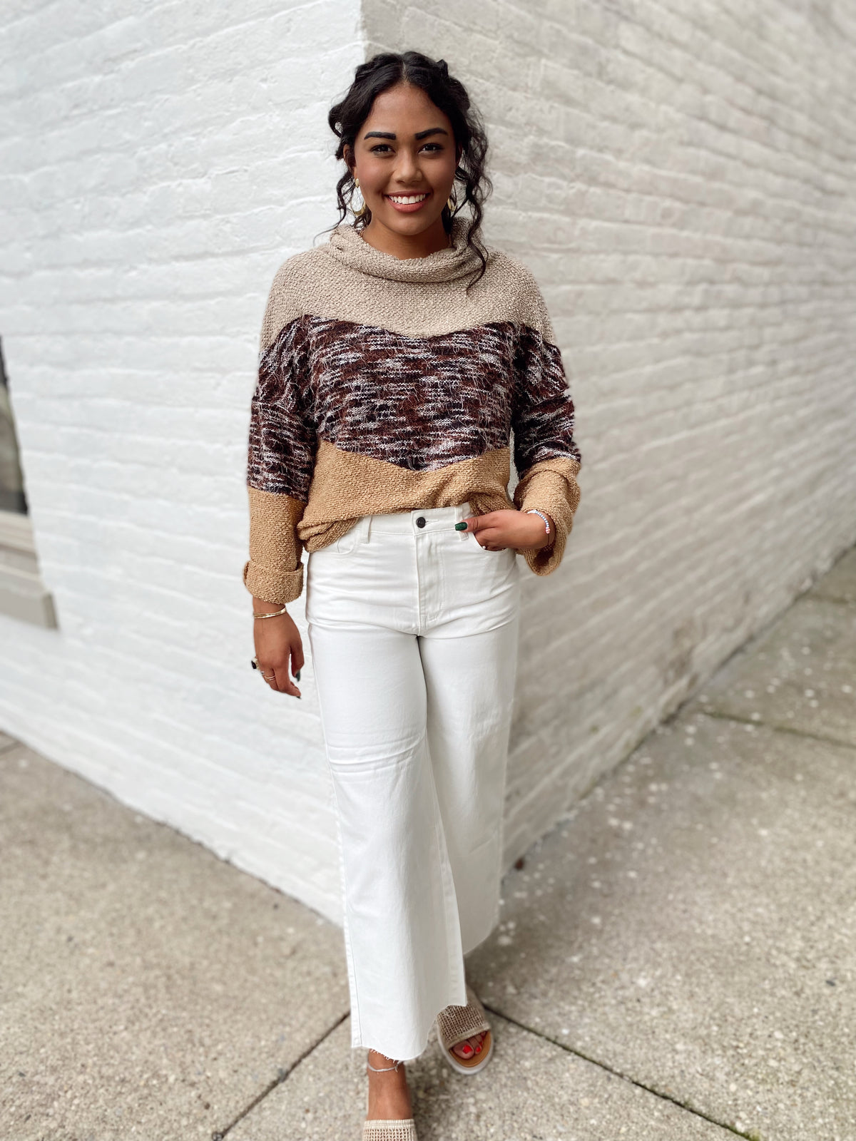 Emily Color Block Cowl Neck Top
