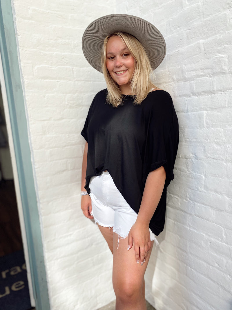 Knit Draped Back Top-Black