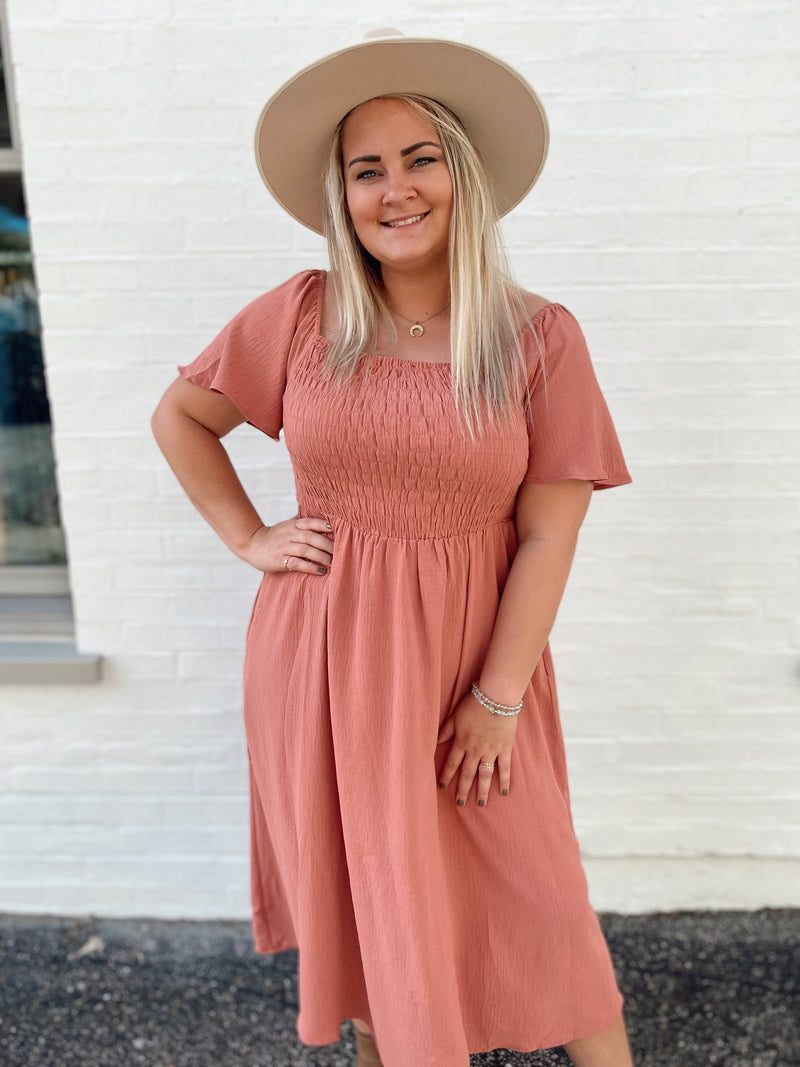Inessa Smocked Midi Dress-Ginger