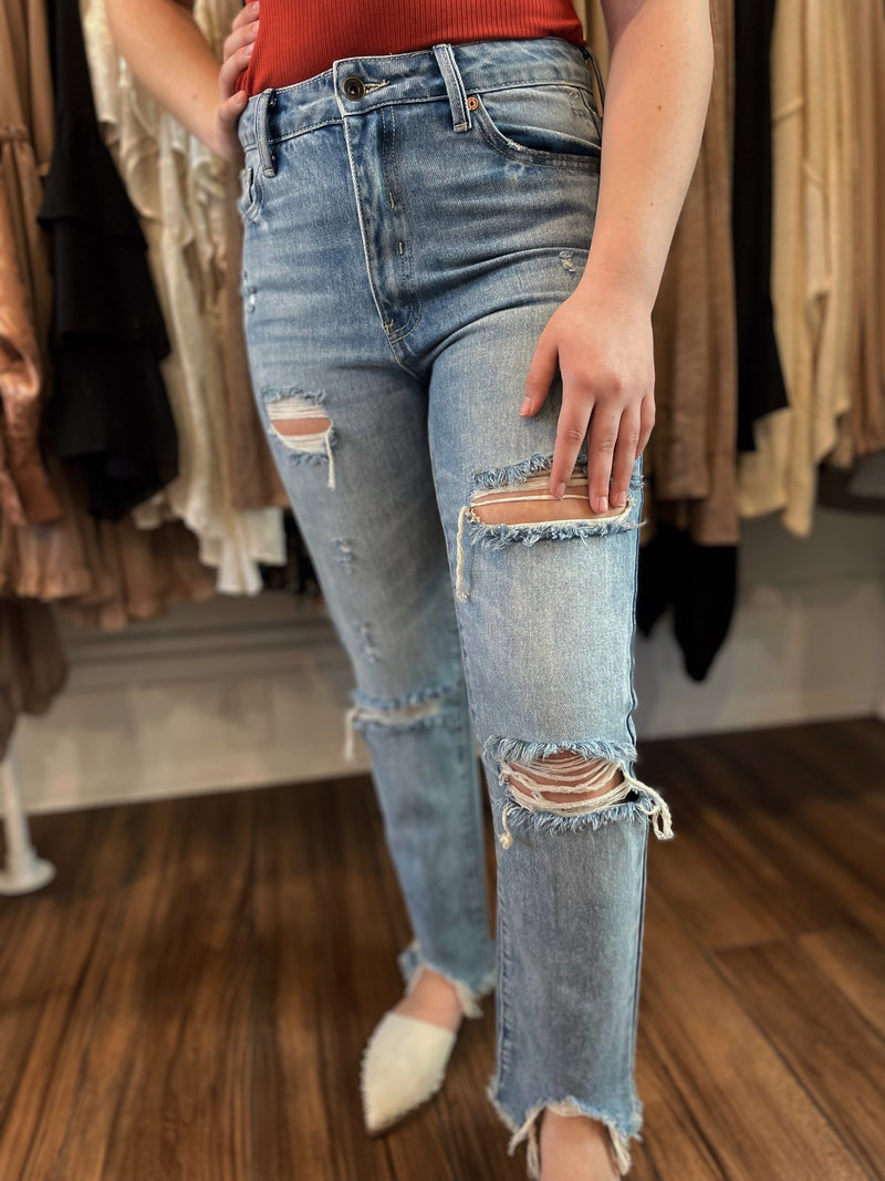 High Rise Distressed Mom Jeans