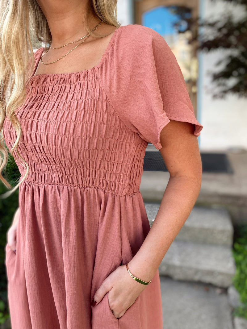 Inessa Smocked Midi Dress-Ginger