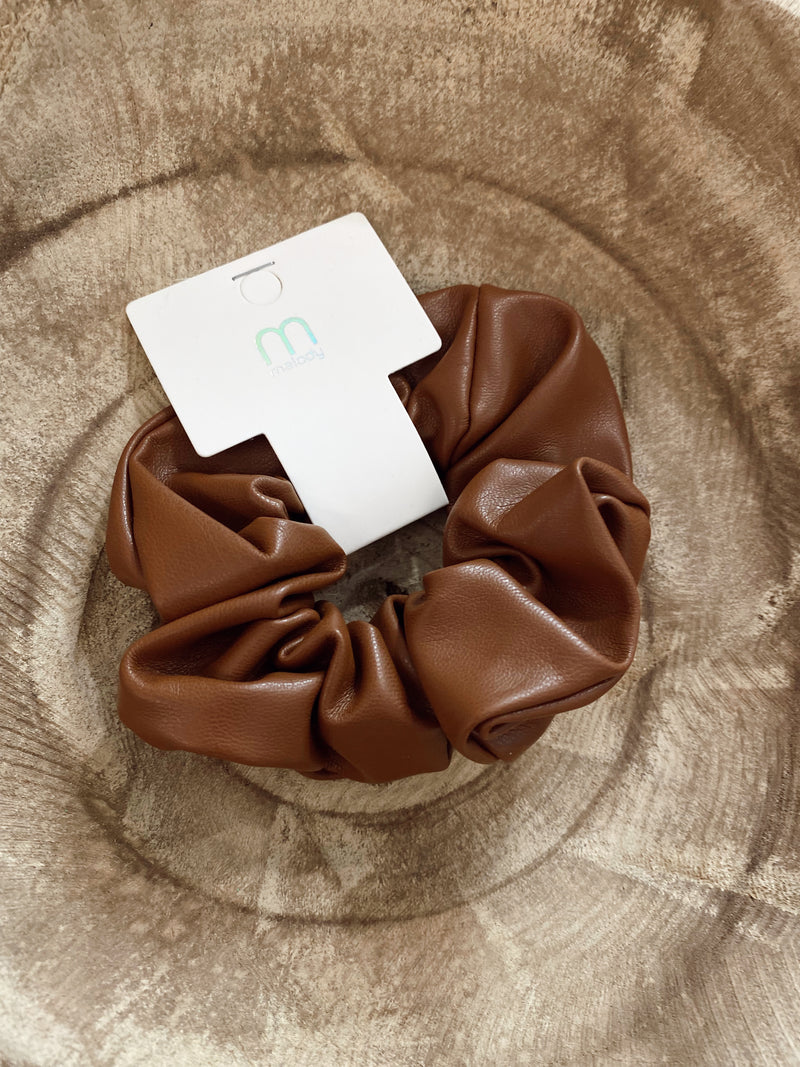 Leather Scrunchie- Brown