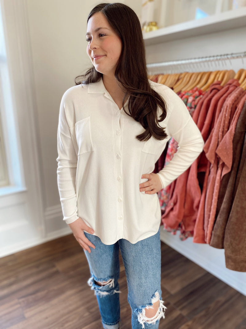 Feels Like Sunshine Button Up Top-Ivory