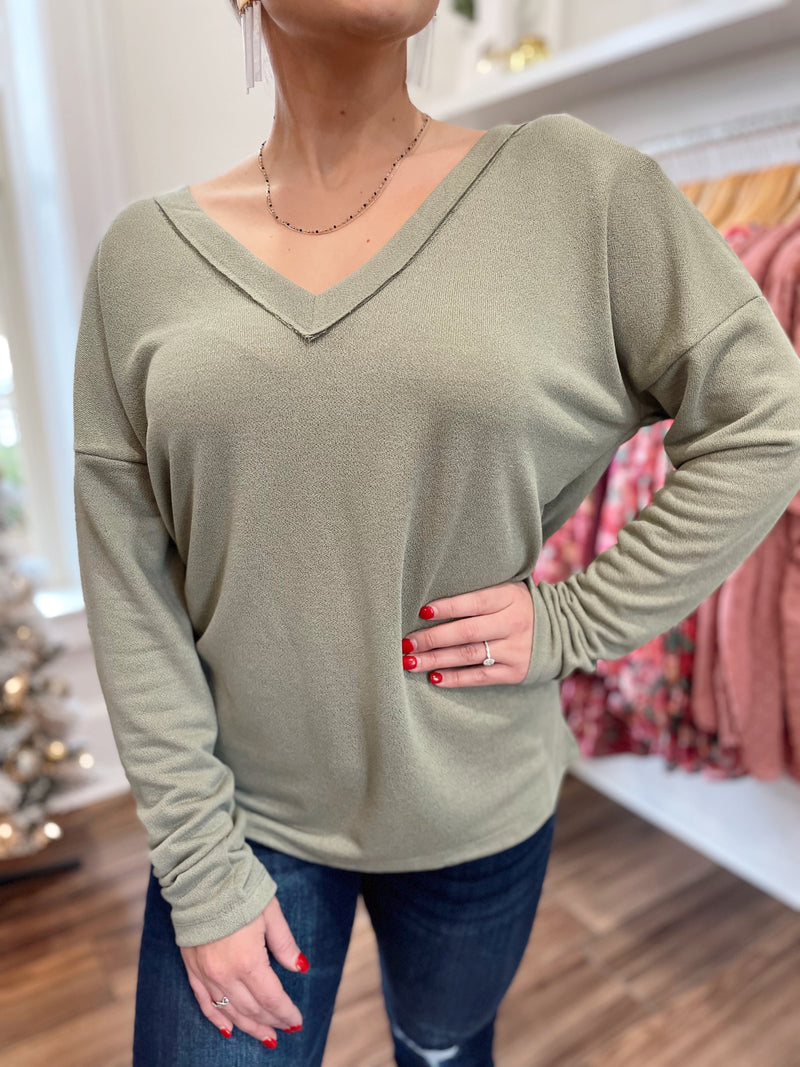 Sydney Ruched Back Top-Olive