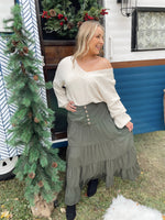 Faith Button Down Waist Maxi Skirt-Dark Olive