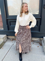 Audra Animal Print Smocked Skirt-Champagne