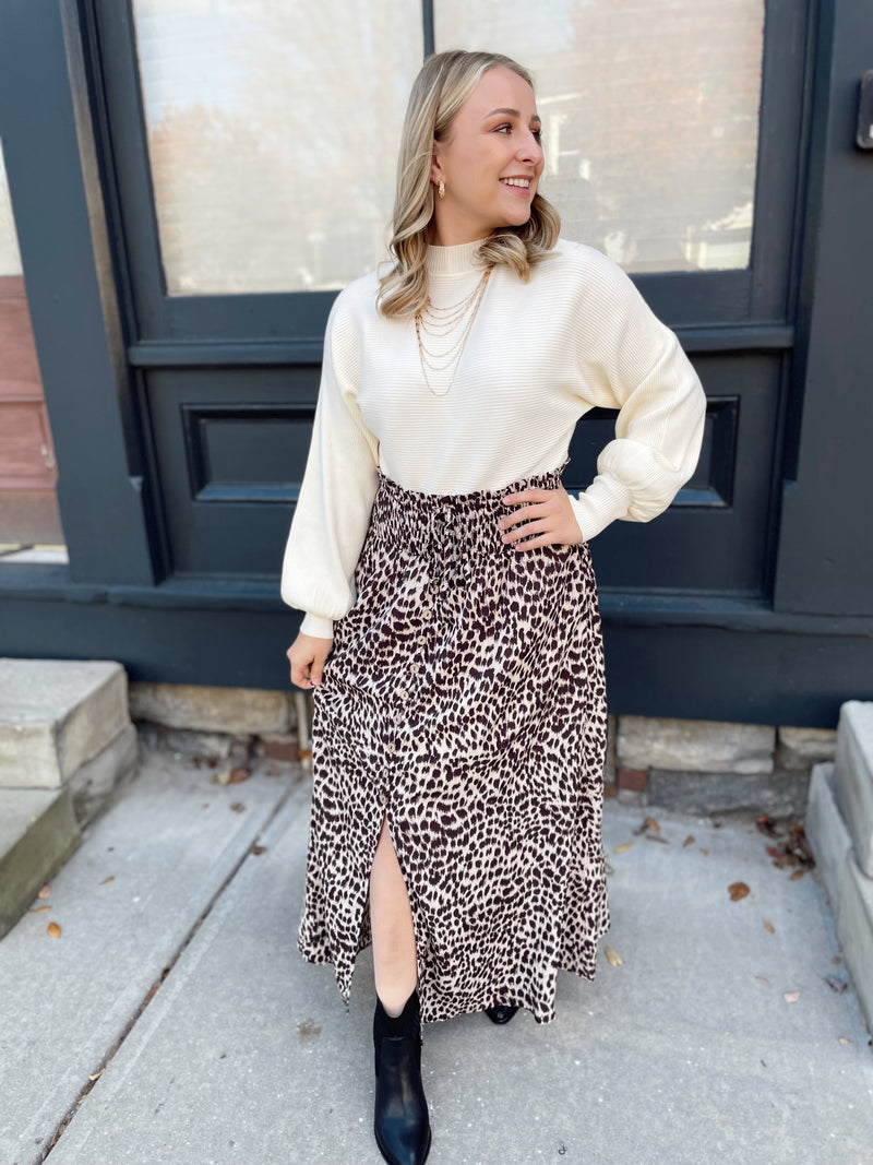 Audra Animal Print Smocked Skirt-Champagne