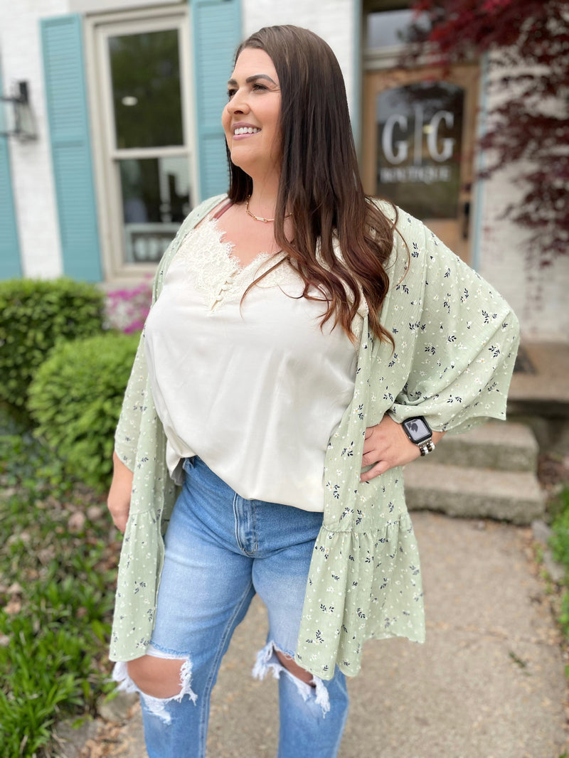 Pretty Lady Floral Cardigan-Sage