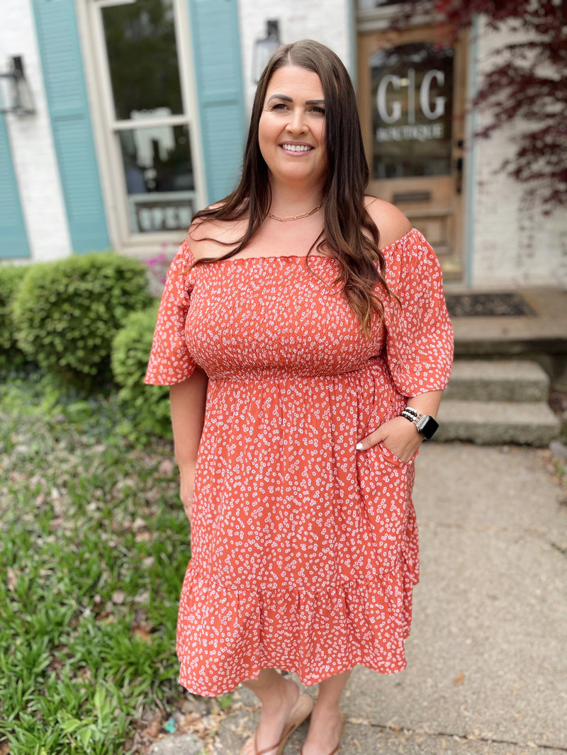 Easy On Me Midi Dress-Coral