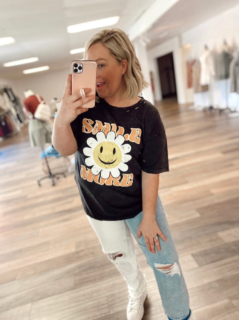 Smile More Flower Graphic Tee