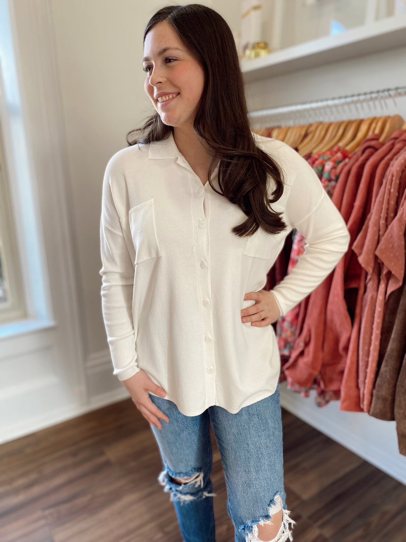 Feels Like Sunshine Button Up Top-Ivory