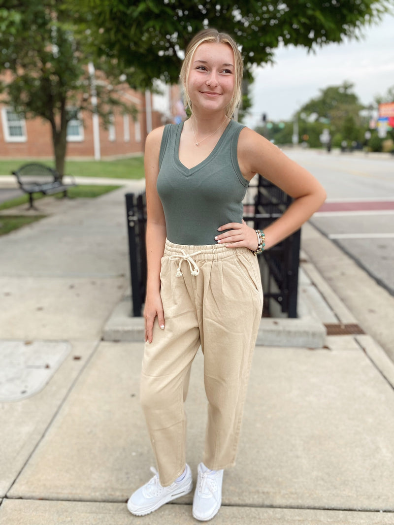 Wren Relaxed Denim Pants-Khaki