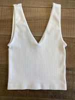 Nyah Ribbed U-V Neck Cropped Brami- White