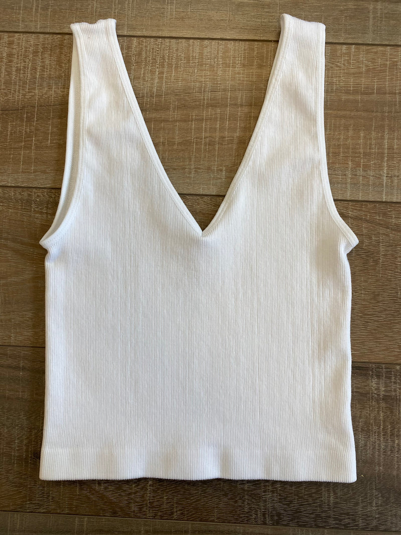 Nyah Ribbed U-V Neck Cropped Brami- White