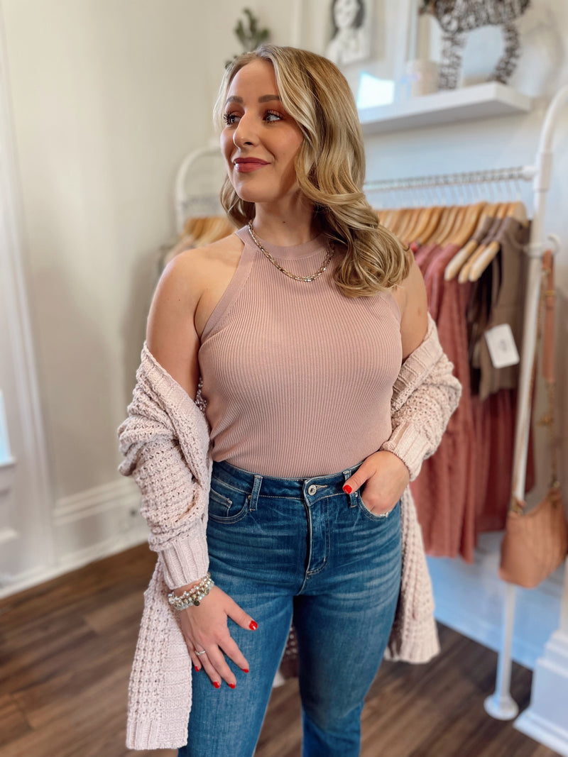 Sophia Ribbed High Neck Tank-Mauve