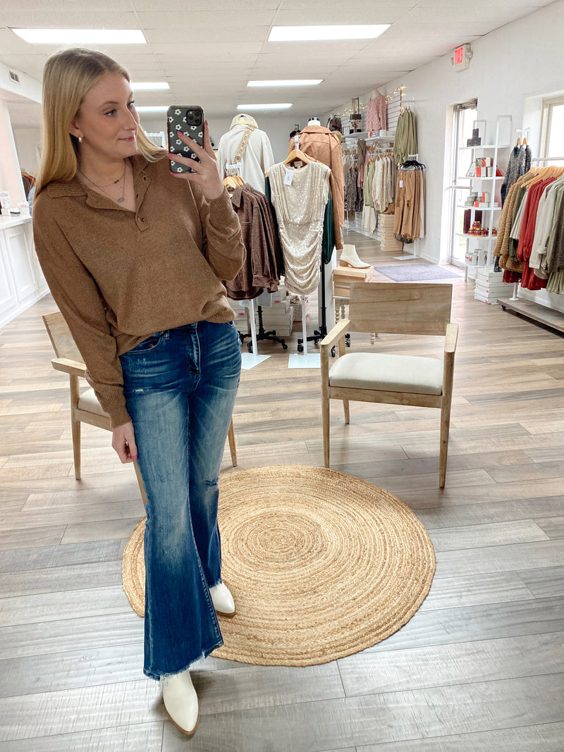 Wherever You Go Collared Sweater-Chestnut